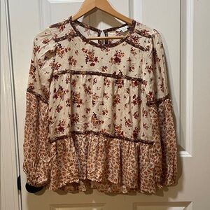 NWT American Eagle Outfitters Floral Cream and Brown Blouse Size Medium